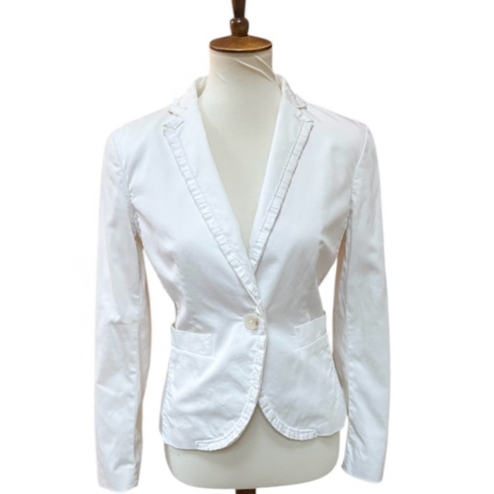 Banana Republic White Denim Women's Blazer with Pleated Trim Size 4